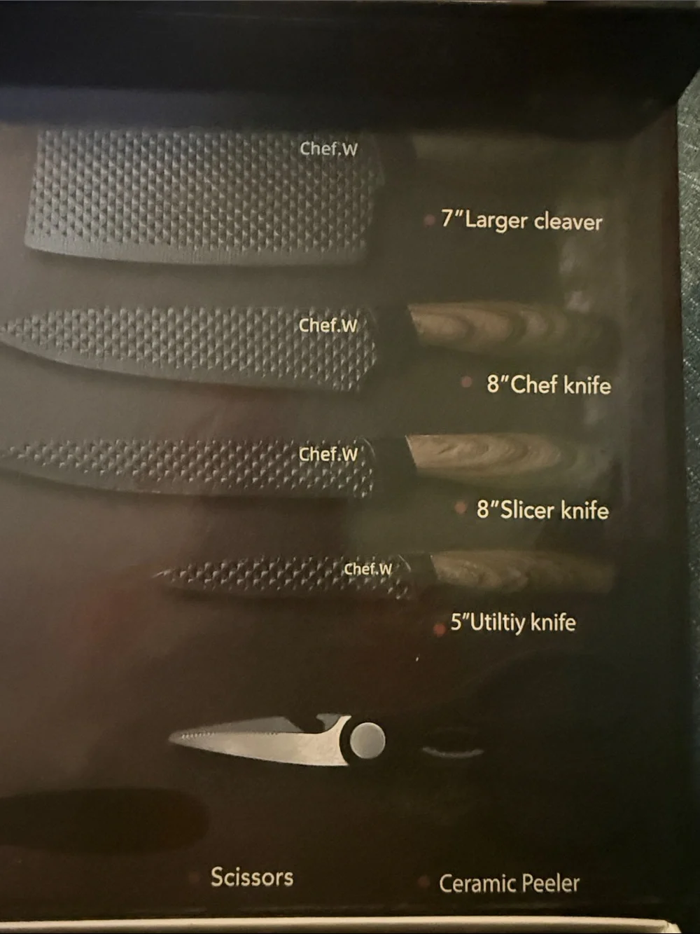 Stainless steel kitchen knife set, Chef.W 6-piece with diamond embossing